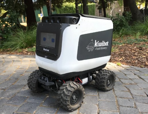 The original Kiwibot — the company's first robots were wheeled food-delivery bots, deployed on the UC Berkeley campus from 2017.